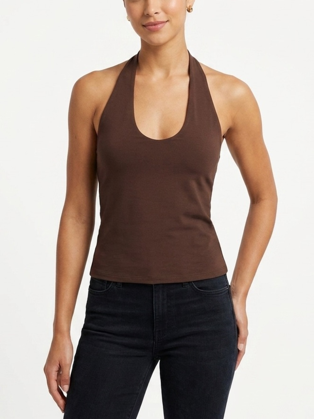 Cotton Brown Halter Tank Top Women Size Medium Summer Spring Casual Everyday Top